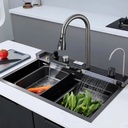 FREGADERO TREN YTHS7546E CON ESCURRIDOR NANO BLACK SET COMPLETO (75*46*230) SS
