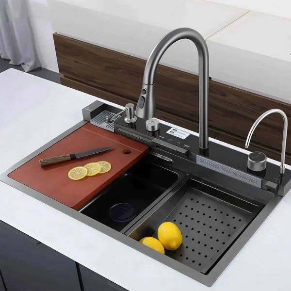 FREGADERO TREN YTHS7546E CON ESCURRIDOR NANO BLACK SET COMPLETO (75*46*230) SS