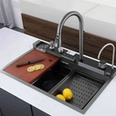 FREGADERO TREN YTHS7546E CON ESCURRIDOR NANO BLACK SET COMPLETO (75*46*230) SS