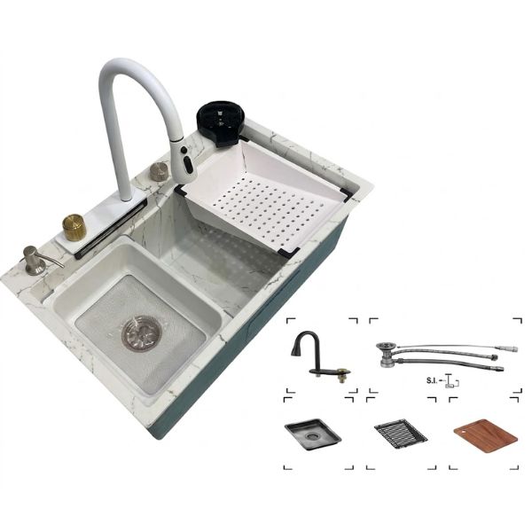 FREGADERO TREN YTHS7546E CON ESCURRIDOR SATINADO SET COMPLETO (75*46*230) SS