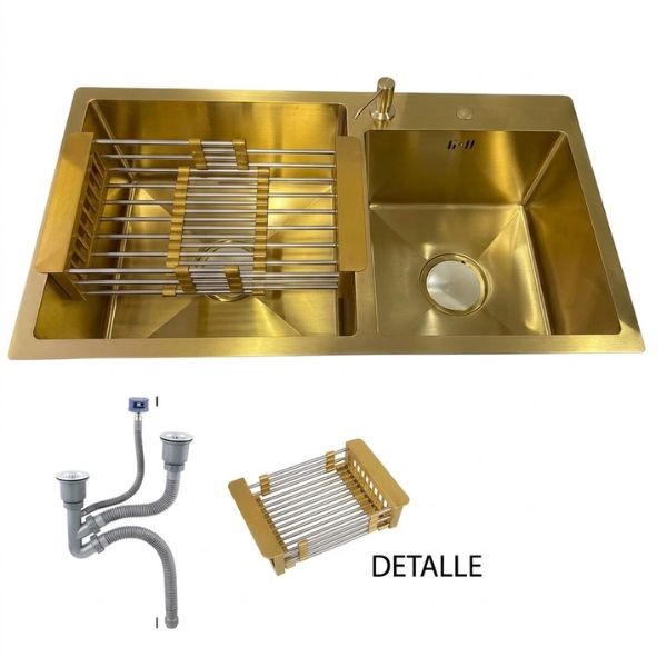 FREGADERO TREN YTHD7843A 2 POZOS CUADRADOS NANO GOLD (78*43*200) SS